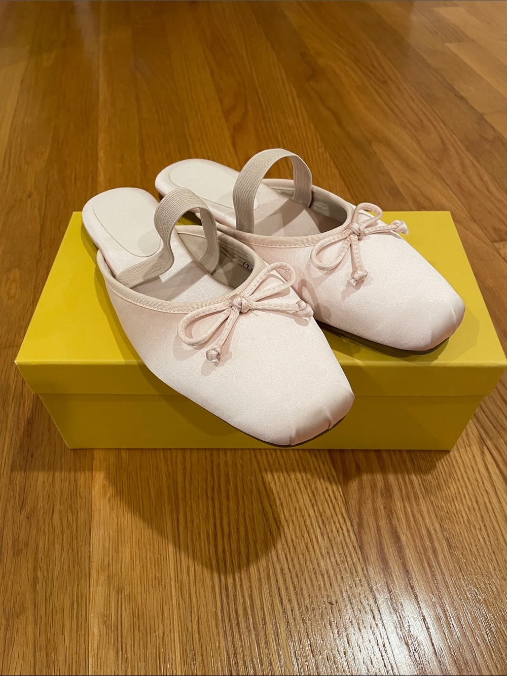 Slip on satin ballet flat mules